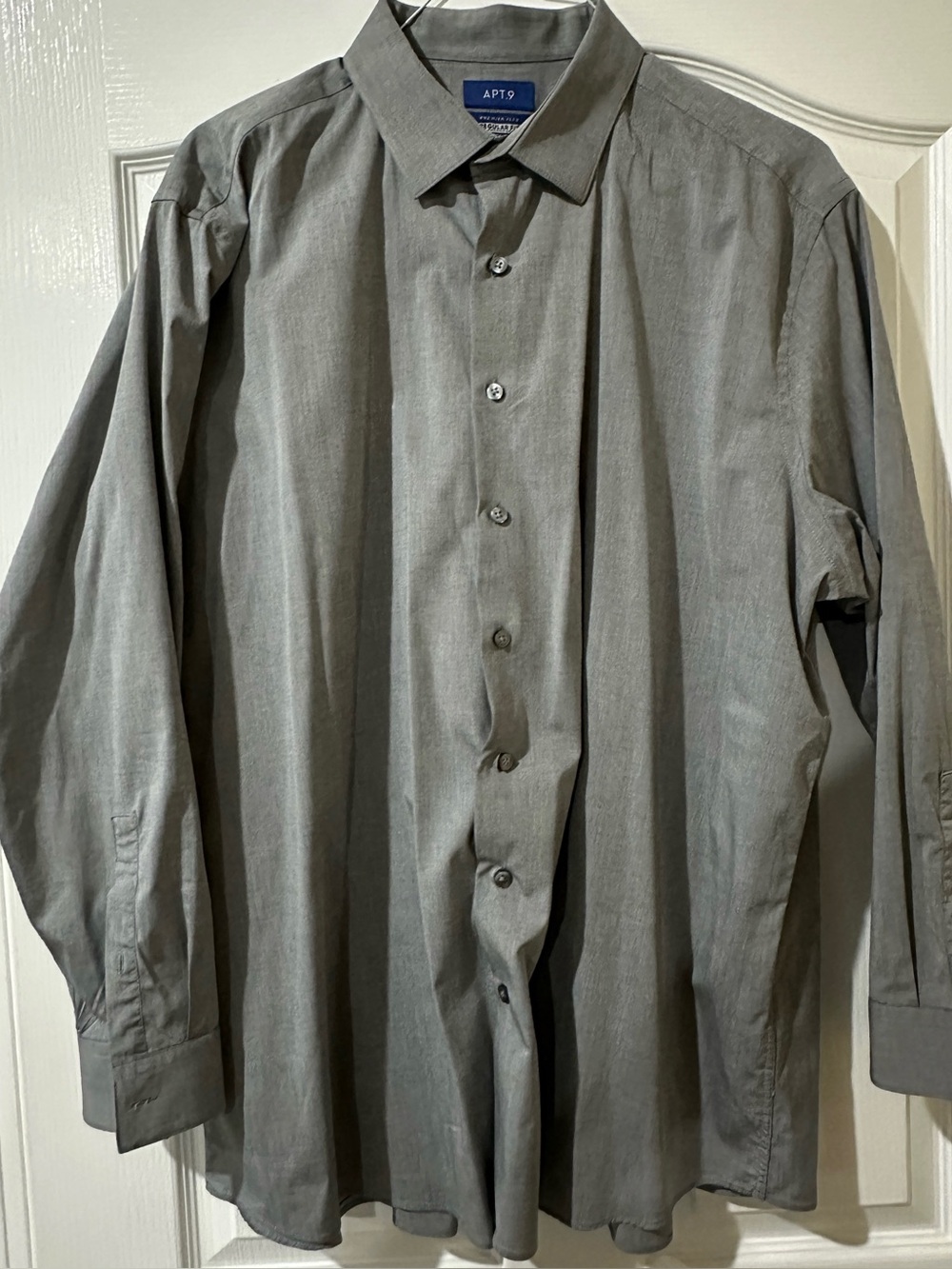 Apt 9 Men’s Premier Flex Regular Fit Dress Shirt XXL 18-18.5 34/35 Gray Chambray